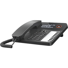 Gigaset DESK 600 Téléphone de bureau, écran LCD, 7 touches d'appel direct, fonction mains libres, compatible avec les appareils auditifs, jusqu'à 100 contacts, noir