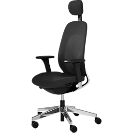 Giroflex office chair 40, with armrests, synchronous mechanism, contoured seat, lumbar support &amp; headrest, black/alusilver