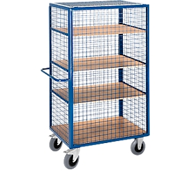 Gitter-Regalwagen, 1385 x 850 x 1800 mm, mit einhängbarer Vorderwand