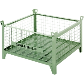 Gitterbehälter Schäfer Shop Select, mit festen Wänden, L 1200 x B 800 x H 605 mm, resedagrün RAL 6011, Traglast bis 1000 kg