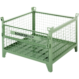 Gitterbehälter Schäfer Shop Select, mit halbklappbarer Wand, B 1000 x T 800 x H 605 mm, resedagrün RAL 6011, Traglast bis 1000 kg