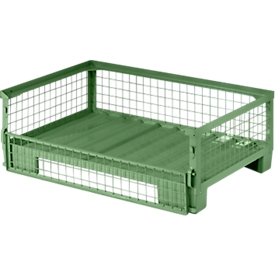 Gitterboxpalette Schäfer Shop Select, mit klappbarer Wand, B 1240 x T 835 x H 420 mm, resedagrün RAL 6011, bis 1000 kg