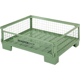 Gitterboxpalette Schäfer Shop Select, mit klappbarer Wand, L 1230 x B 813 x H 420 mm, resedagrün  mm, resedagrün RAL 6011, Traglast bis 1000 kg