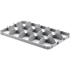 Gläsereinsatz Ringoplast, für Gläser- & Eurokästen, 3 x 5, oben, lebensmittelecht, stapelbar, B 365 x H 55 mm, Kunststoff, hellgrau