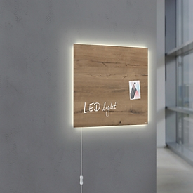 Glasmagnetboard Sigel Business artverum® LED light, Natural Wood, beschreibbar, 480 x 480 mm