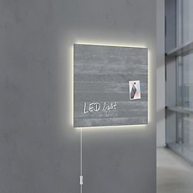 Glasmagnetboard Sigel Business artverum® LED light, Sichtbeton, beschreibbar, 480 x 480 mm