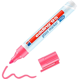 Glasmarker edding 95, voor glazen oppervlakken &amp; whiteboards, lijndikte 1,5-3 mm, ronde punt, set van 6, zwart, wit, geel, oranje, roze, lichtblauw