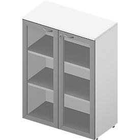 Glastürenschrank ARLON OFFICE, 3 Ordnerhöhen, Türen mit Rahmen, B 900 mm, weiss/weiss