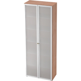 Glastürenschrank TOPAS LINE, 6 Ordnerhöhen, B 800 mm, Nußbaum-Dekor