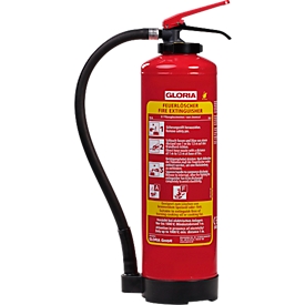 Gloria FA6EASY oplaadbare vetbrandblusser, 6 liter, 50 sec. sproeitijd, vorstbestendig tot -5 °C, met muurbeugel, voetring, rood