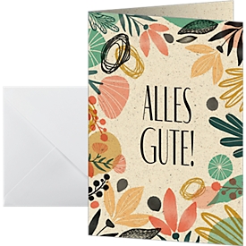 Glückwunschkarten "Colorful plants", FSC Graskarton, DIN A6, 240 g, 10 Stück, inkl. 10 Umschläge