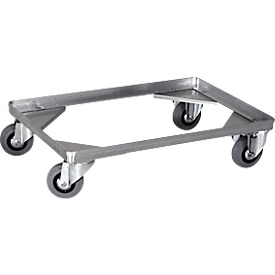 Gmoehling Chariot pour bacs de transport type 1, jusqu'à 200 kg, roues pivotantes et fixes, roues à bandage plein, L 642 x l 424 x H 150 mm, acier galvanisé