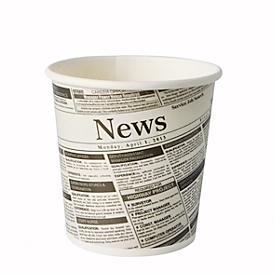 Gobelet à snack Papstar Newsprint, rond, volume 470 ml, empilable, adapté au micro-ondes, Ø 99 x H 99 mm, carton FSC®, gris-noir, 50 pièces