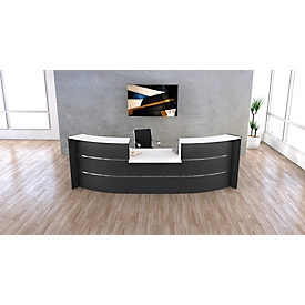 Grand comptoir de réception arqué Faro, avec module bas, passage de câbles, L 3240 x P 1230 x 1120 mm, anthracite/anthracite