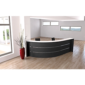 Grand comptoir de réception en arc Faro, avec tablette et plateaux latéraux, L 3320 x P 1800 x H 1120 mm, anthracite/anthracite