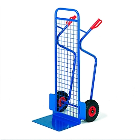 Grand diable avec panneau arrière grillagé, capacité de charge 250 kg, pneumatiques gonflables