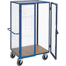 Grid cabinet trolley, 1150 x 750 x 1800 mm, with lockable double hinged door