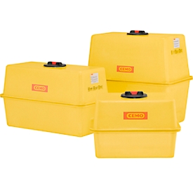 GRP drum, box-shaped, glass-fibre reinforced plastic, dome with screw lid ø 190 mm, yellow, W 570 x D 870 x H 570 mm, 200 l