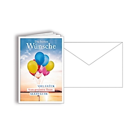 Grußkarte „Die besten Wünsche“, Format B6, 115 x 170 mm, mit Kuverts & doppelten Einlagen, blau, Karton, 10 Stück