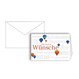 Grusskarte „Die besten Wünsche“, Format B6, 170 x 115 mm, mit Kuverts & doppelten Einlagen, blau, Karton mit Blindprägung, 10 Stück