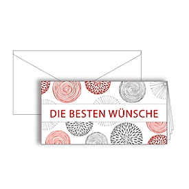 Grußkarte „Die besten Wünsche“, Format DIN lang, 206 x 103 mm, mit Kuverts & doppelten Einlagen, rot, Karton mit Rotfolienprägung, 10 Stück