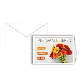 Grusskarte „Wir gratulieren“, Format B6, 170 x 115 mm, mit Kuverts & doppelten Einlagen, orange, Karton, 10 Stück