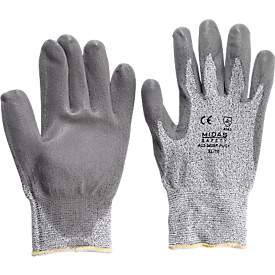 Guantes de protección DYNEEMA®, EN 388 categoría II, clase de protección contra cortes 3, bisel de HDPE y revestimiento de PU, gris, 1 par, talla 7