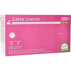 Guantes desechables Medi-Inn® PS Latex Comfort, para izquierda y derecha, sin polvo, no estériles, aptos para alimentos, talla XL, látex natural, blanco, 100 unidades