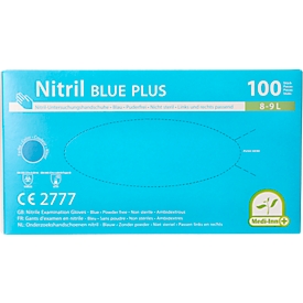 Guantes desechables Medi-Inn® PS Nitril Blue Plus, para izquierda/derecha, sin polvo, no estériles, aptos para alérgicos, talla L, nitrilo, azul, 100 unidades