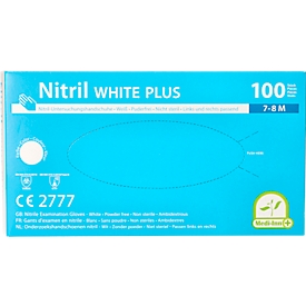 Guantes desechables Medi-Inn® PS Nitril White Plus, para izquierda/derecha, sin polvo, no estériles, aptos para alérgicos, talla M, nitrilo, blanco, 100 unidades