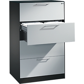 Hängeregistraturschrank ASISTO C 3000, 4 Schubladen, 2-bahnig, B 800 mm, anthrazit/alusilber