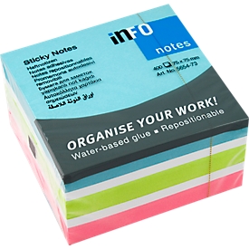 Haftnotizwürfel, L 75 x B 75 mm, 400 Blatt, Farbmix: Brilliantblau
