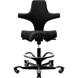 HÅG Capisco 8106 siège de bureau, réglable en hauteur et en profondeur, piétement aluminium, roulettes en dur, mousse, repose-pieds, noir/noir