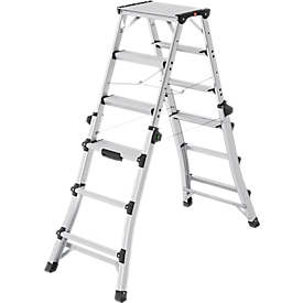 HAILO aluminium dubbele telescopische ladder D100, 2 x 4 - 2 x 6 treden, veiligheidsspreider, kunststof voeten, tot 287 cm werkhoogte, tot 150 kg