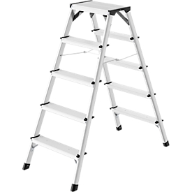 Hailo aluminum safety double step ladder D60 StandardLine, 2 x 5 steps, anti-slip, soft-grip sole, up to 150 kg, EN 131, aluminum