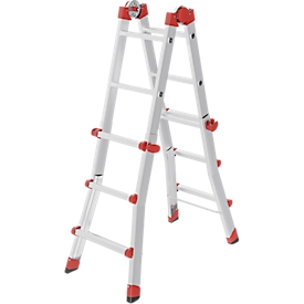 HAILO M80 Multifunktionsleiter 4x3 Sprossen aus Aluminium, als Steh- und Anlegeleiter nutzbar, Arbeitshöhe bis 3,71 m