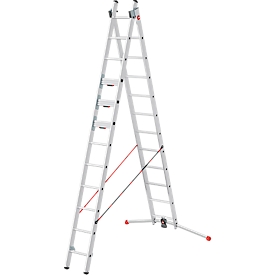 Hailo S110 Pro multi-purpose ladder, 2-section, 2 x 12 rungs, rotating step system, floor levelling, up to 150 kg, aluminum and plastic, silver