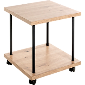 HAKU bijzettafel, vierkant, melaminehars-coating, 4 zwenkwielen (2 vergrendelbaar), B 400 x D 400 x H 450 mm, zwart/licht eiken