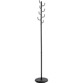 HAKU coat rack, 8 hooks, each with a load capacity of 5 kg, rotating hook crown, Ø 290 x H 1700 mm, powder-coated tubular steel, black