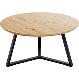 HAKU Couchtisch, rund, Stahlrohr pulverbeschichtet, Platte MDF (Dekorpapier), B 800 x T 800 x H 420 mm, schwarz/Eiche hell