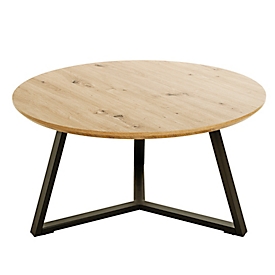 HAKU Couchtisch, rund, Stahlrohr pulverbeschichtet, Platte MDF (Dekorpapier), B 800 x T 800 x H 420 mm, schwarz/Eiche hell