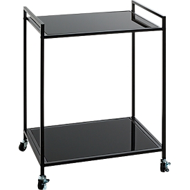 HAKU mobile side table, 2 shelves, each with a load capacity of up to 6 kg, W 500 x D 360 x H 690 mm, steel/ESG safety glass, black
