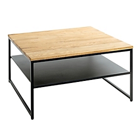 HAKU salontafel, vierkant, staalbuis met poedercoating, massief eiken, poedercoating, B 700 x D 700 x H 400 mm, zwart/eiken
