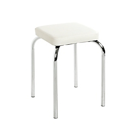 HAKU stapelkruk, hoekig, zitkussen, bekleding wit kunstleer, B 360 x D 360 x H 490 mm, chroom zilver staal, 8 stuks