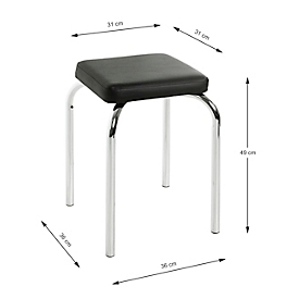 HAKU stapelkruk, hoekig, zitkussen, bekleding zwart kunstleer, B 360 x D 360 x H 490 mm, chroom zilver staal, 8 stuks