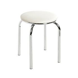 HAKU stapelkruk, rond, zitkussen, bekleding wit kunstleer, B 440 x D 440 x H 450 mm, chroom zilver staal, 8 stuks