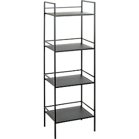 HAKU stellingkast, 4 legborden, elk met een draagvermogen tot 8 kg, B 400 x D 300 x H 1280 mm, staal/metaal, zwart