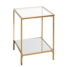 HAKU Table d'appoint, carrée, tube d'acier laqué, étagères en verre de sécurité clair/miroir, L 390 x P 390 x H 550 mm, or