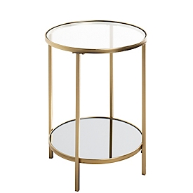 HAKU Table d'appoint, ronde, Ø 390 mm x H 550 mm, tube d'acier laqué, étagères en verre (verre clair de sécurité en haut, verre miroir en bas), or