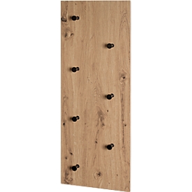 HAKU wandkapstok, staand en liggend formaat, 7 haken, elk met een draagvermogen van 3 kg, B 800 x D 50 x H 300 mm, hout/metaal, licht eiken decor/zwart